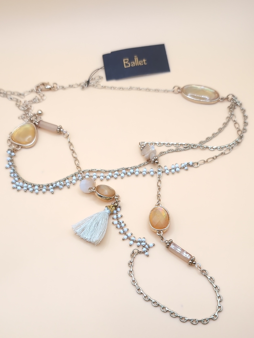 Designer Layered Goldtone Beaded Gem Stone Necklace by BALLET $59